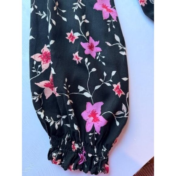Free People Lighten Up‎ Boho Dress Sz L Black Floral Fairy Flowy Feminine Mini - Picture 14 of 14